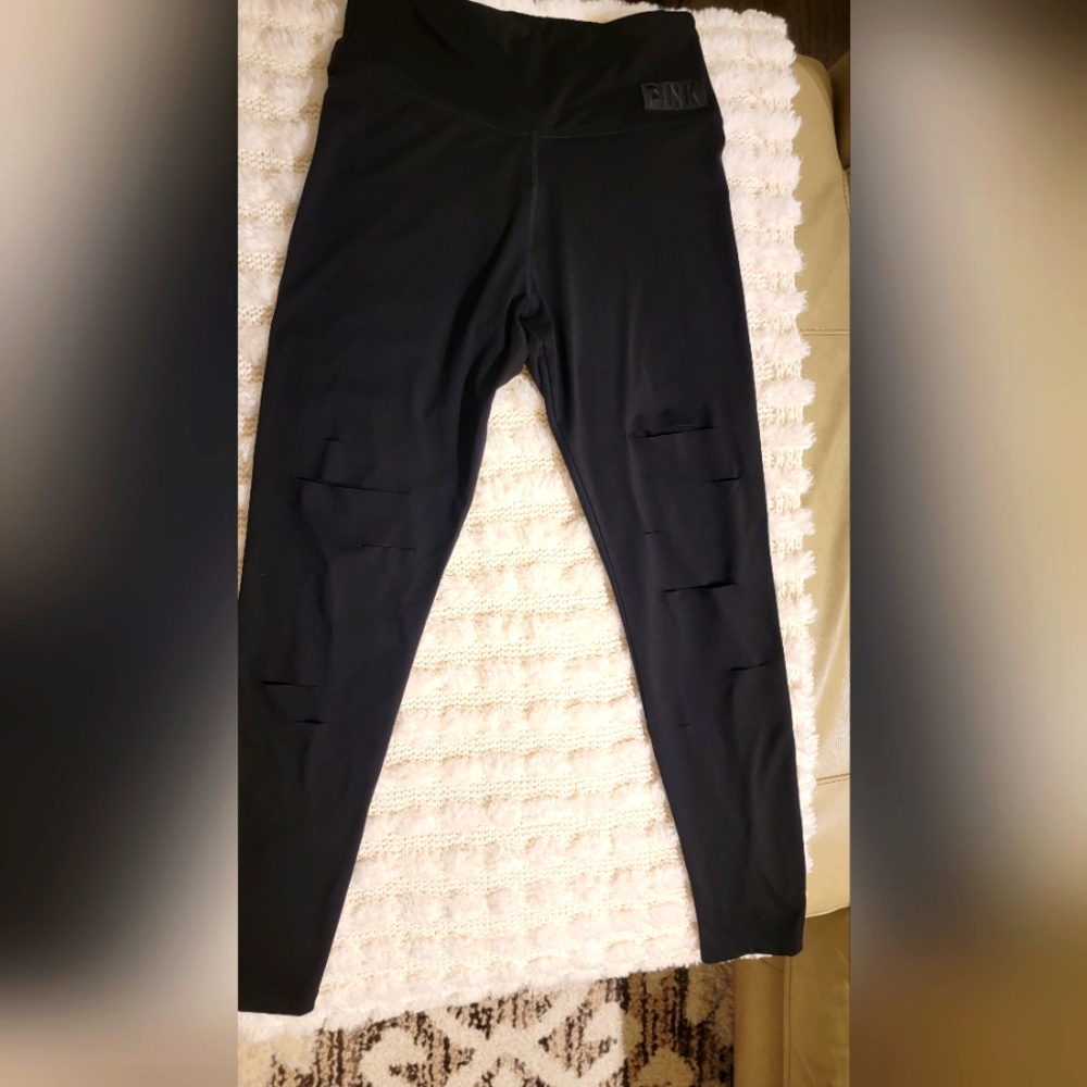 VICTORIA SECRET PINK High-rise Front Ripped Detail Leggings size Medium Black